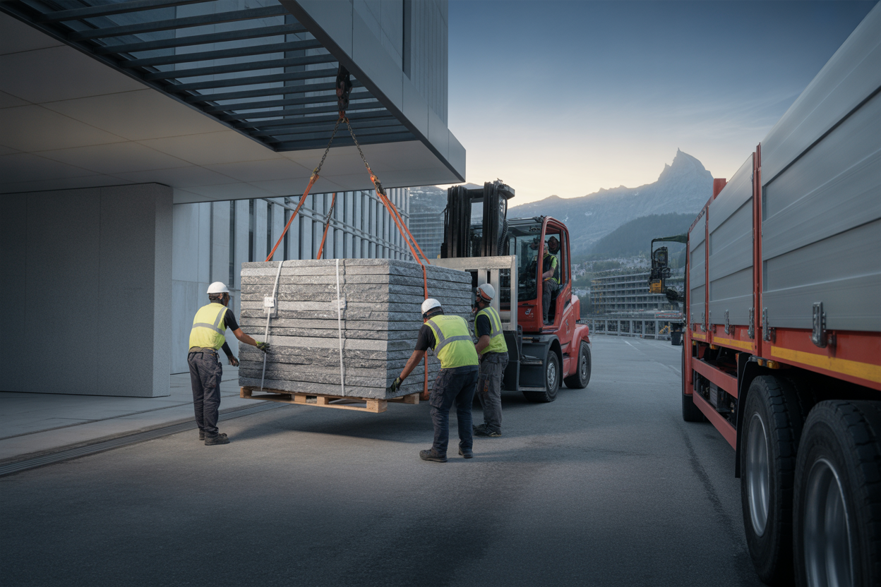 4 étapes clés pour une livraison pierre naturelle chantier Suisse