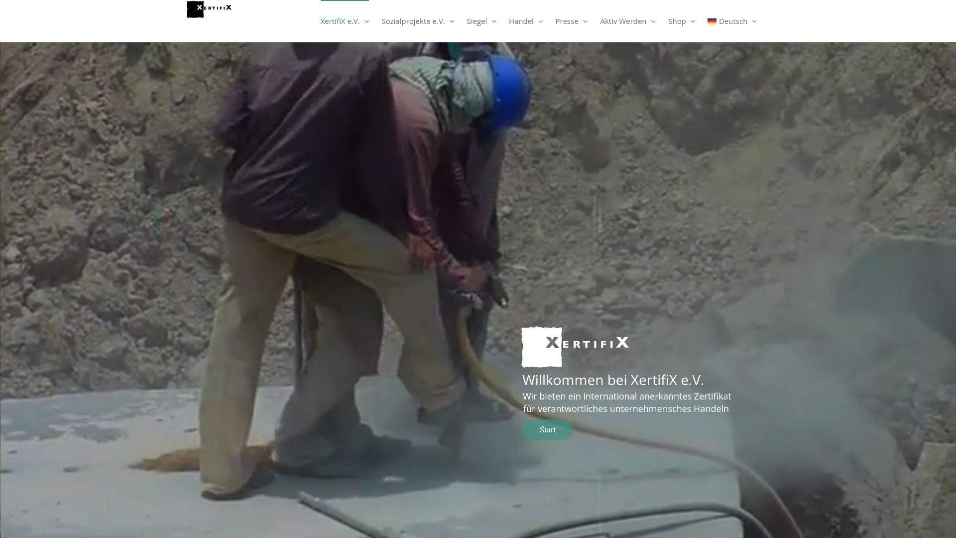 Screeshot of the homepage of Xertifix showing their label and certification process for natural stones