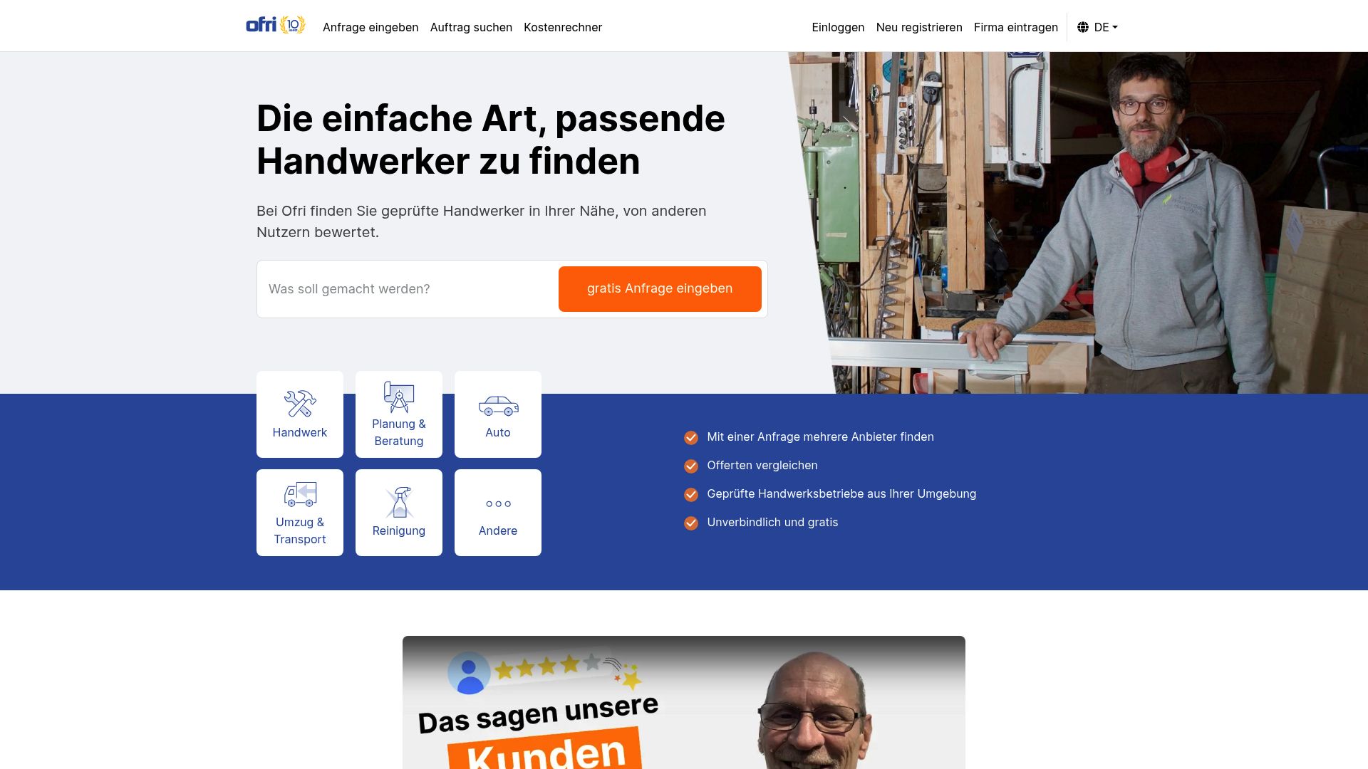 Data table comparison screenshot from Ofri showing costs for stone laying services ranges