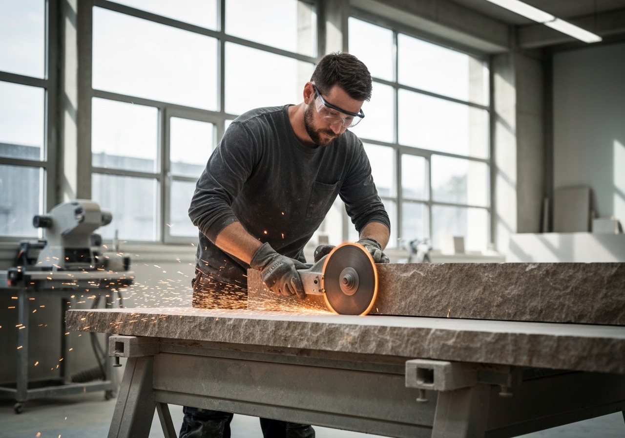 5 étapes de fabrication plan de travail pierre naturelle