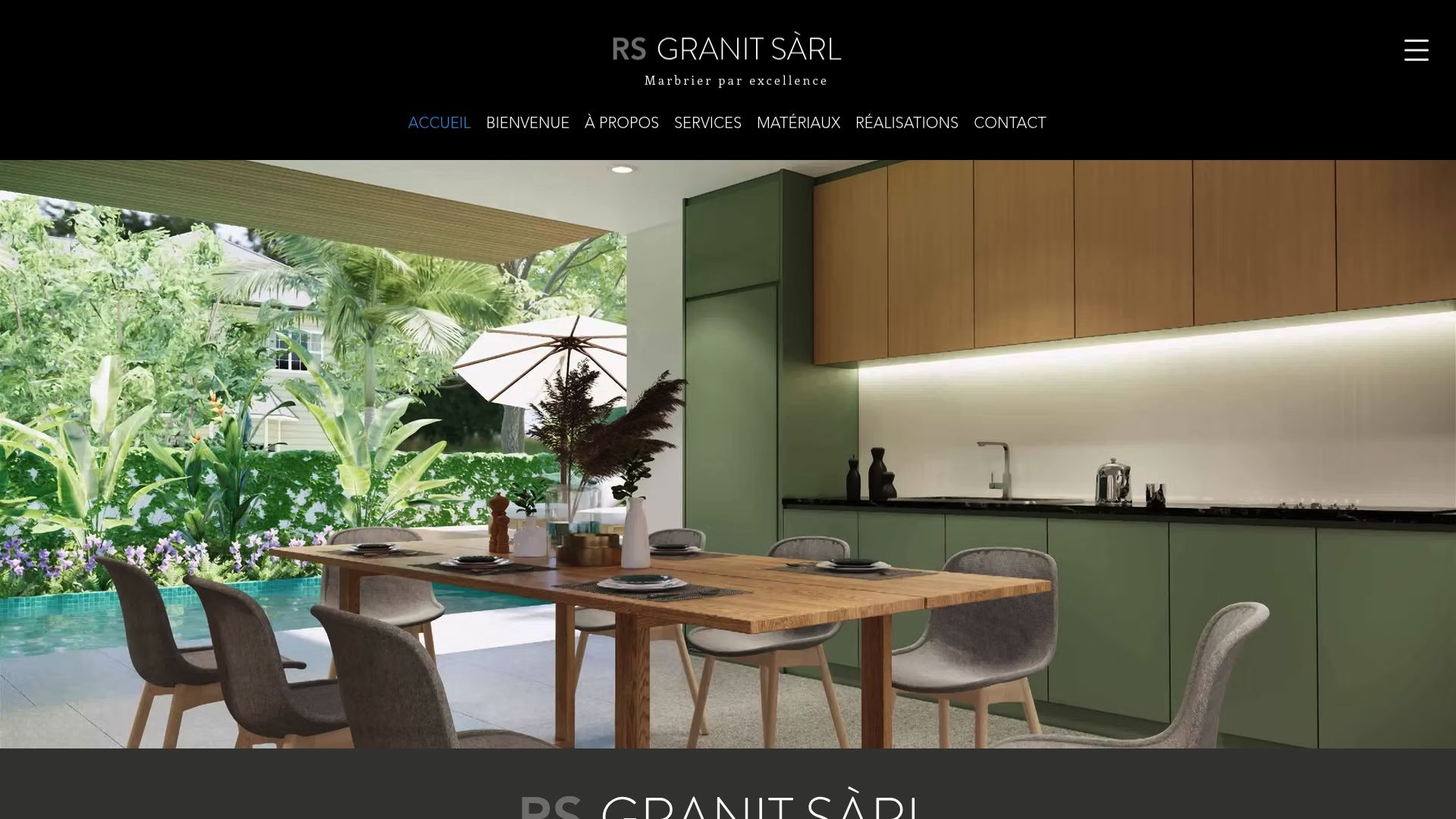 Screenshot of RS Granit website showing their kitchen countertops offerings