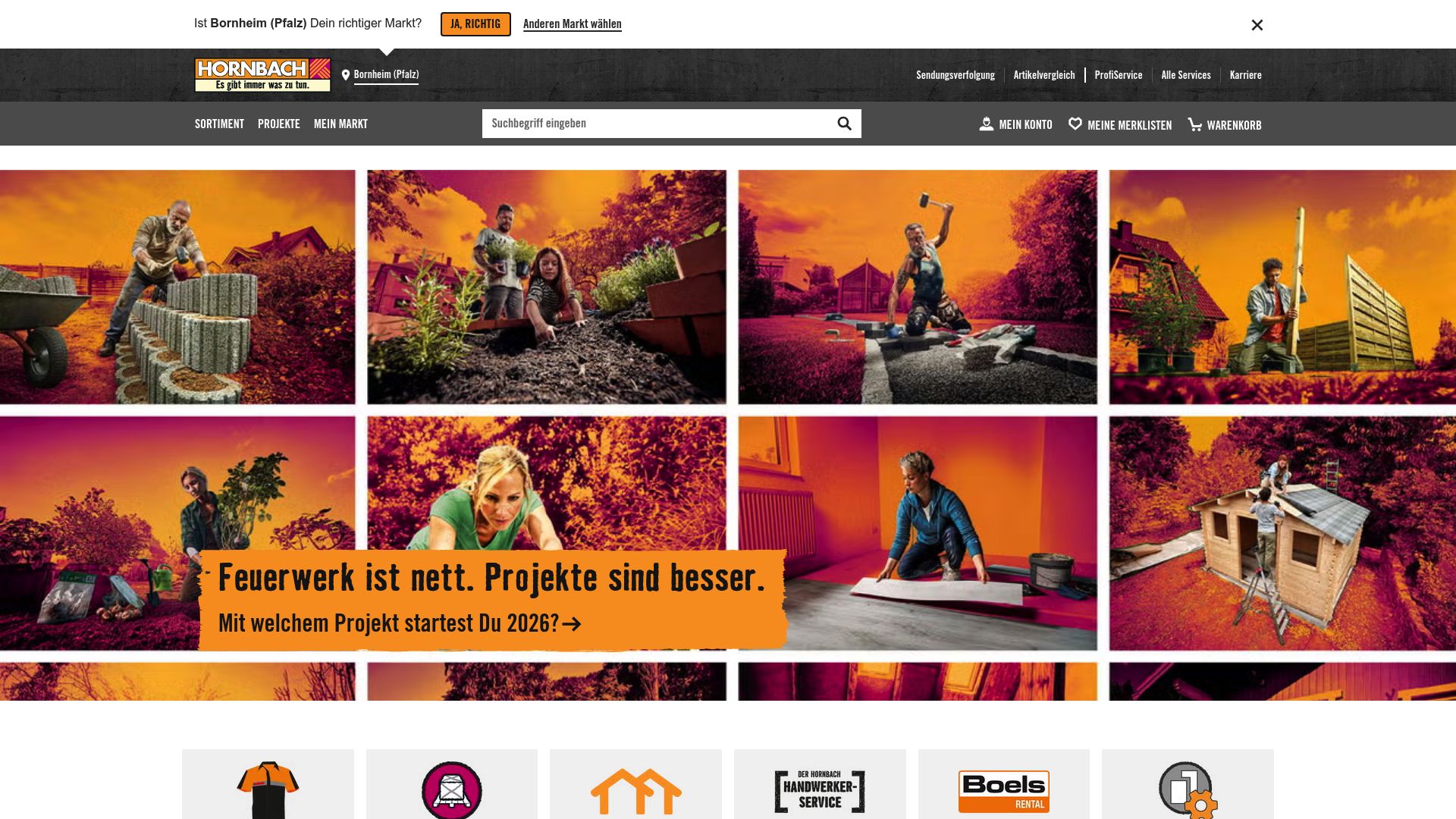 Screenshot of the Hornbach website showing natural stone step product listings and prices