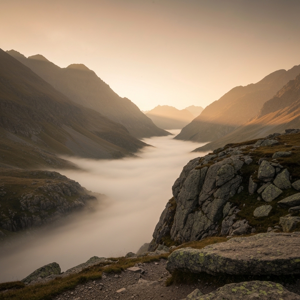 Luxurious outdoor natural stone staircase in a Swiss garden setting, modern architecture, sunset lighting