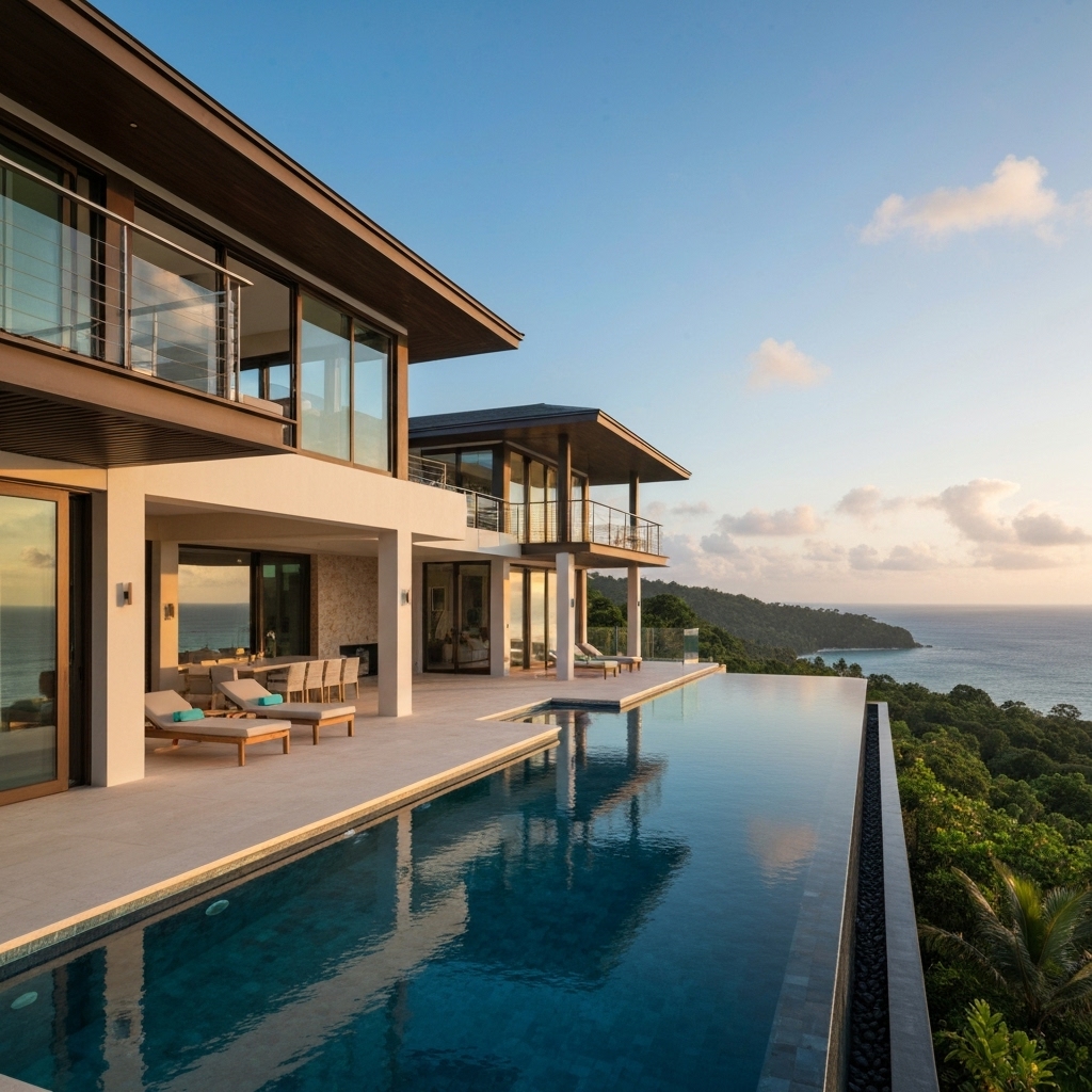 Luxurious bathroom with white Carrara marble flooring and walls in a Swiss modern home