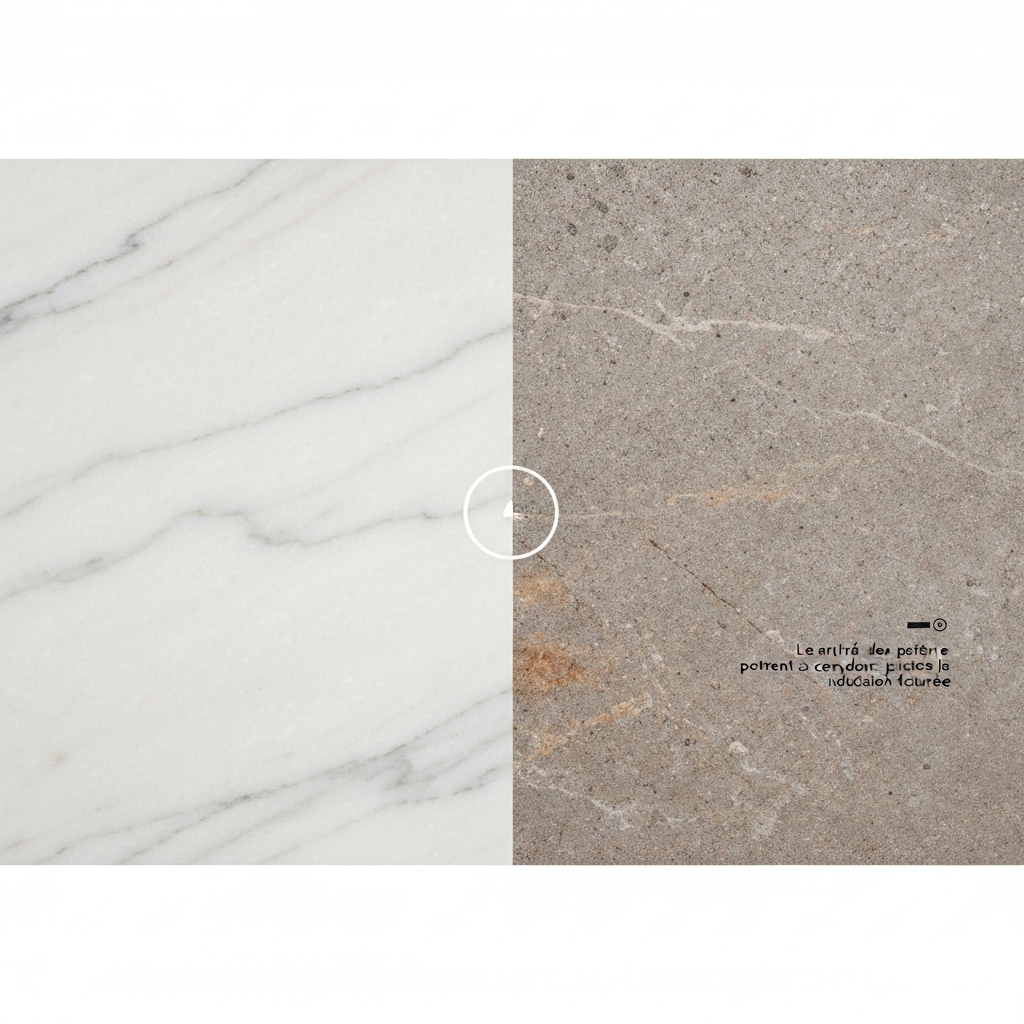 Comparaison visuelle de pierre naturelle, illustrant l'avantage et l'inconvénient pour la décision.