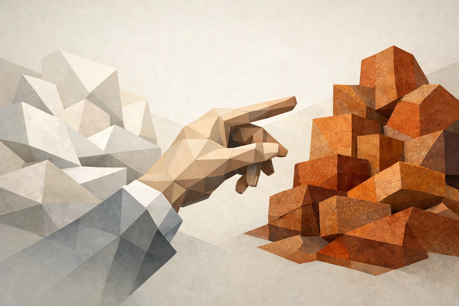 Illustration géométrique abstraite comparant pierre calcaire et grès pour projets de construction. Différence des matériaux.