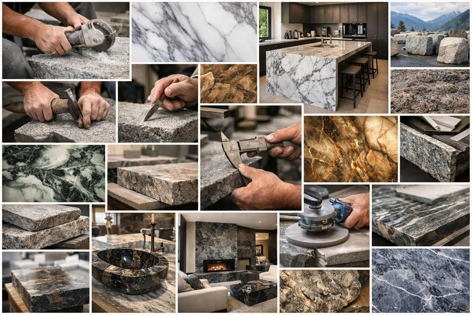 Marbrerie Suisse Romande: collage authentique de pierres naturelles, travail d'artisan et réalisations élégantes.