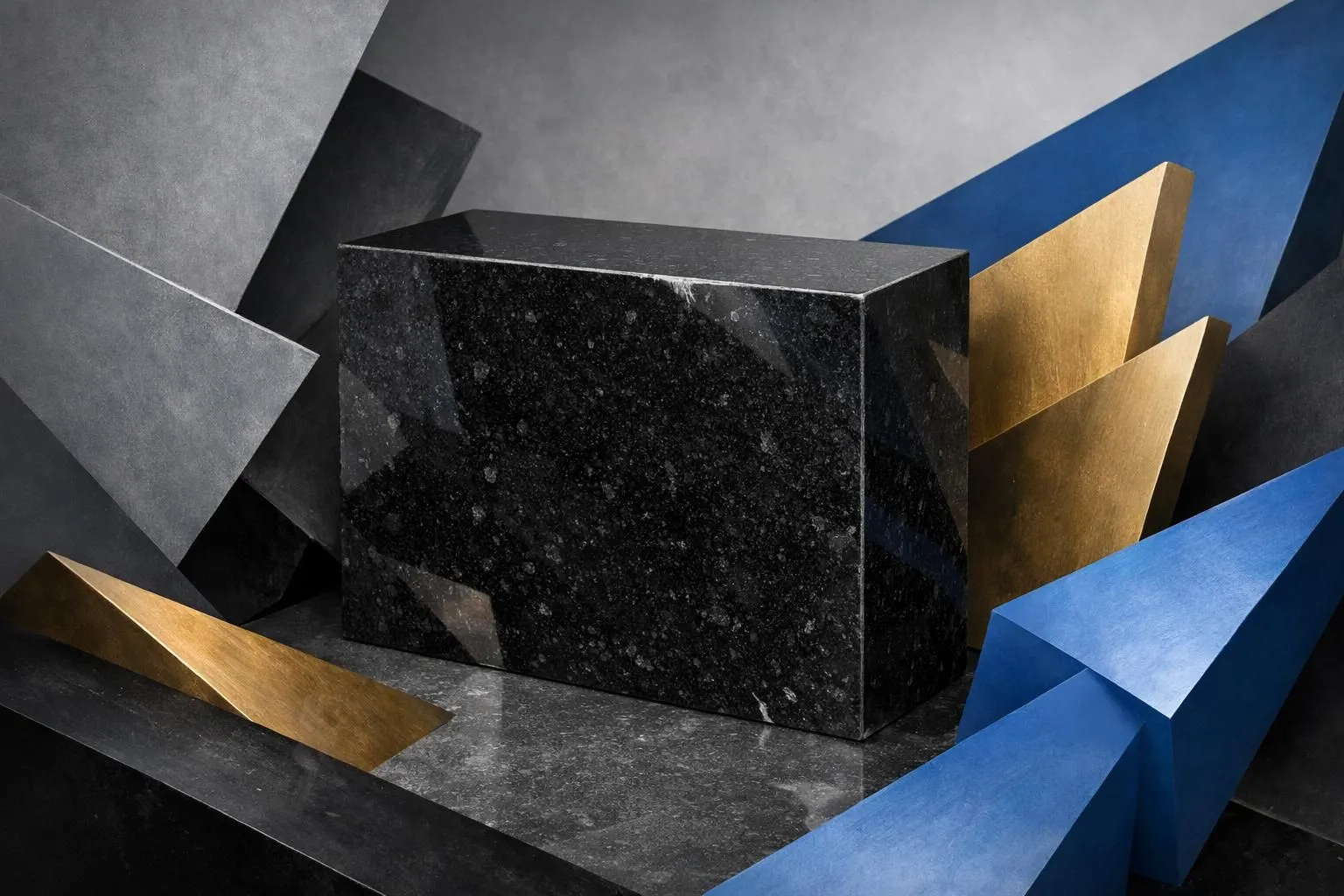 Illustration abstraite du granit noir du Zimbabwe, avec des formes dynamiques représentant son prix et son évolution en 2026.