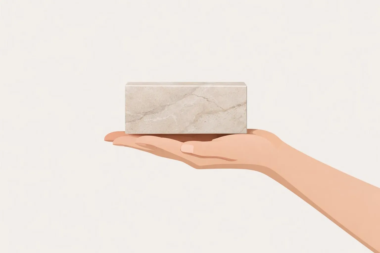 Main élégante tenant une pierre naturelle polie; illustration vente pierre naturelle particuliers Suisse.