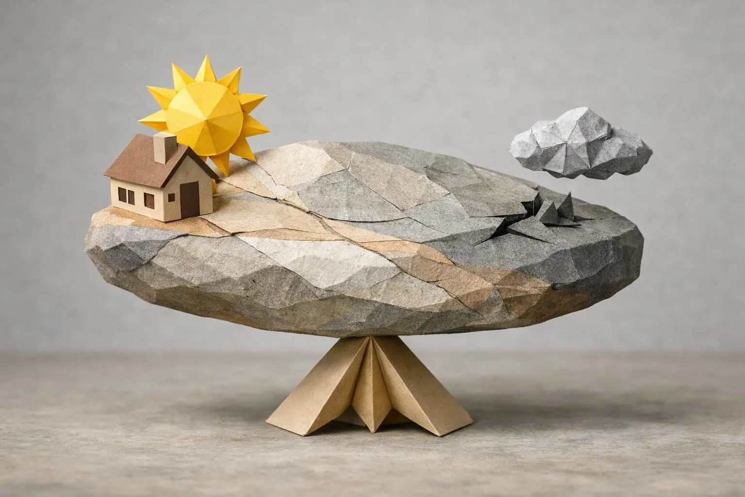 Avantages et inconvénients pierre naturelle pour vos projets, illustrés par une pierre en papier craft sur une balance délica