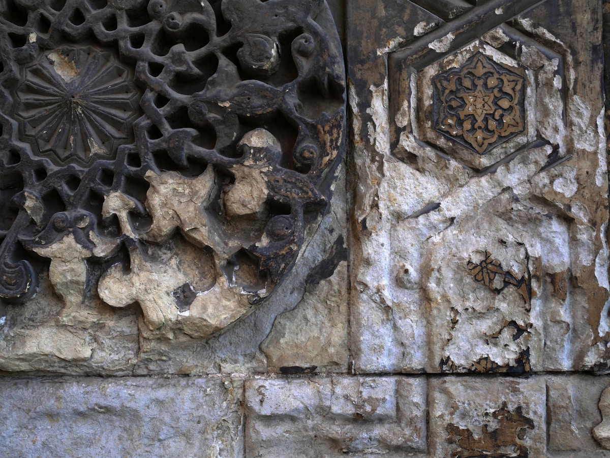 Intricate stone carvings on an old building