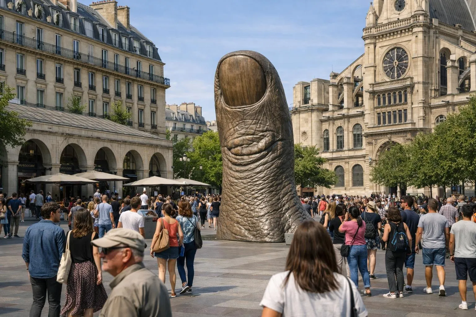 "Le quartier des Halles à Paris, lieu vibrant avec ses piétons et monuments emblématiques."