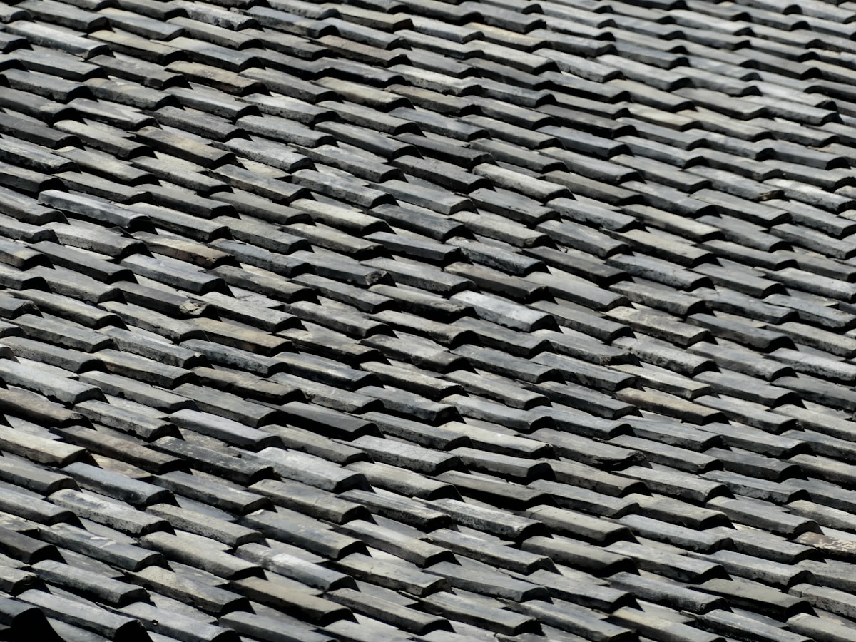 Motifs géométriques en noir et blanc, texture de toiture en ardoise.