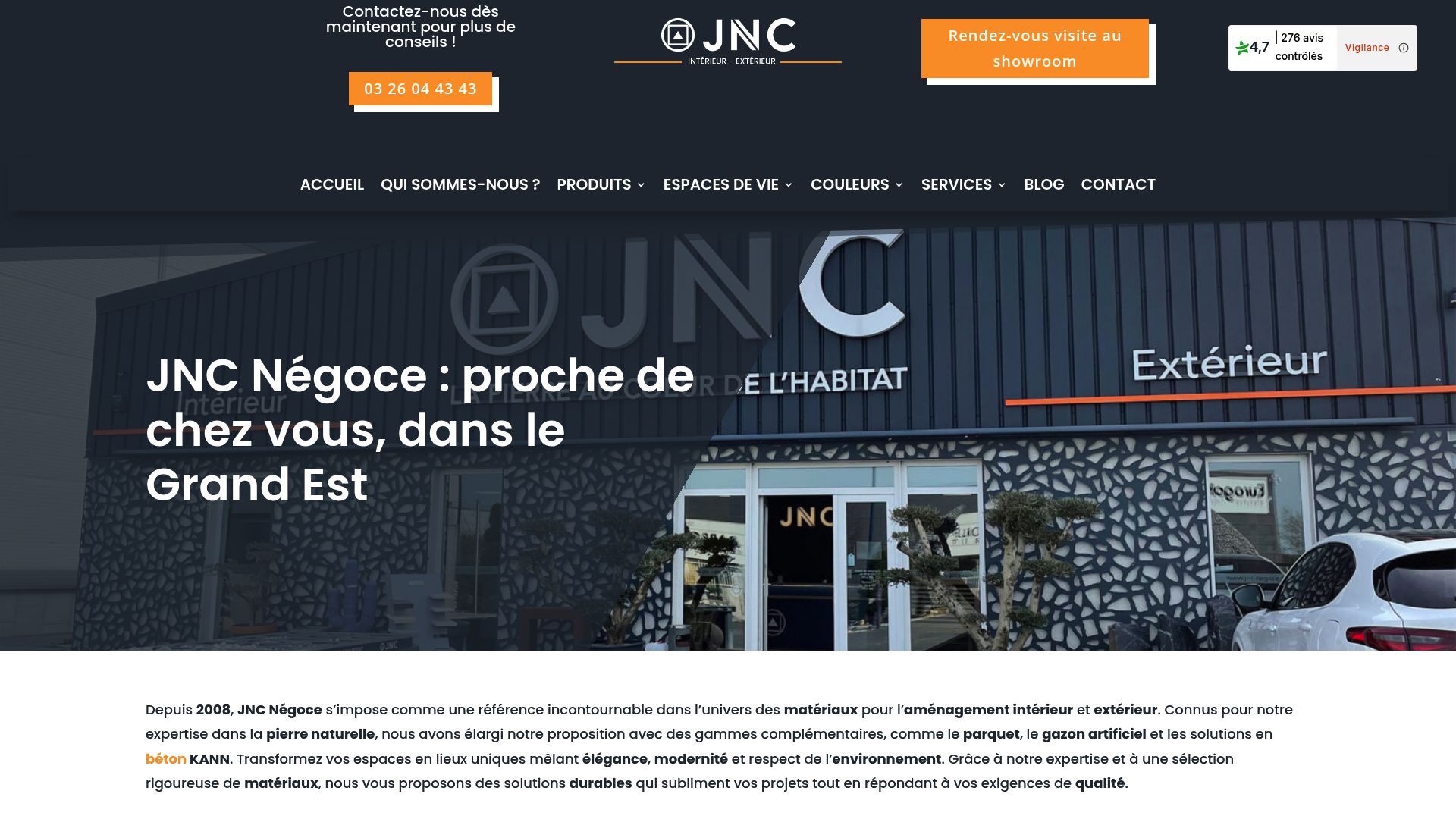 screenshot of JNC Negoce website showing natural stone advice section