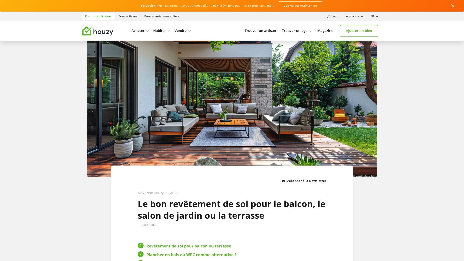 Screenshot of Houzy article discussing outdoor flooring standards and frost resistance
