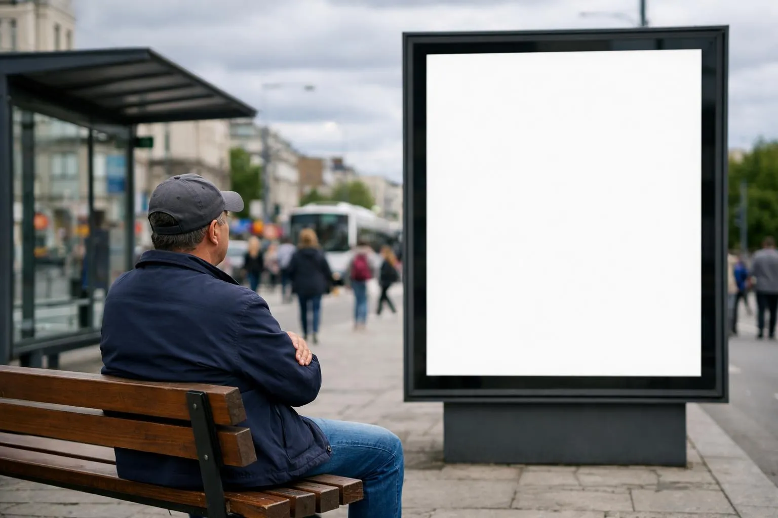 Personne regardant un panneau urbain avec le mot Misto, dans un environnement urbain