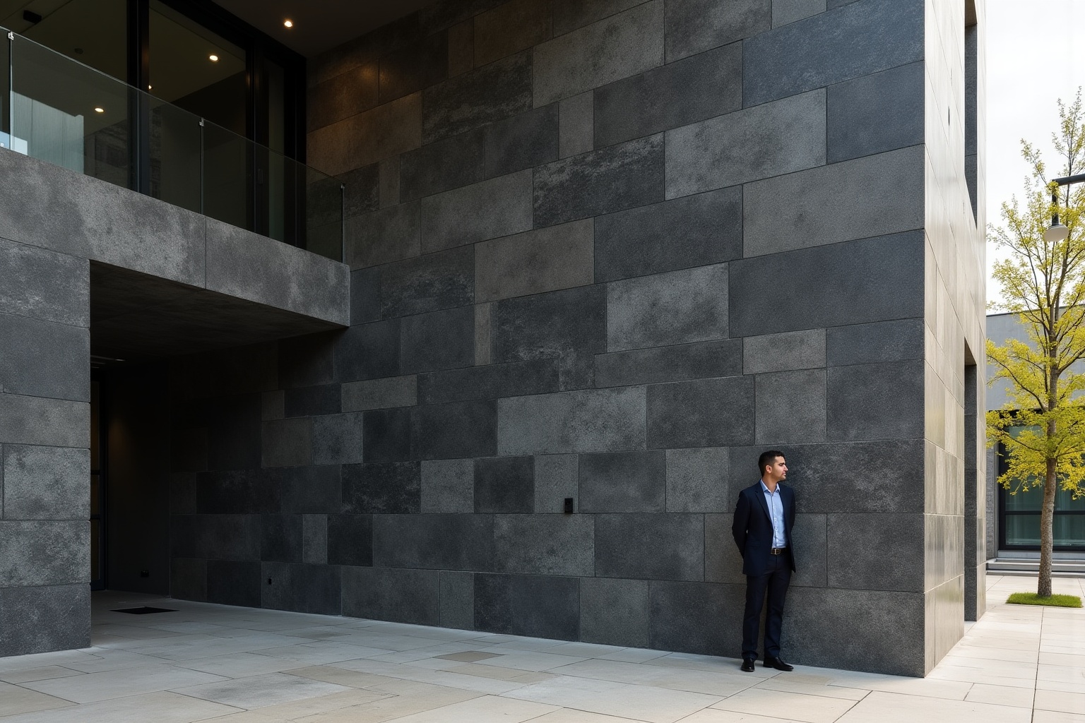 Pierre Zimbabwe granit noir dans un bâtiment moderne, un matériau prisé des architectes pour sa beauté et sa durabilité.