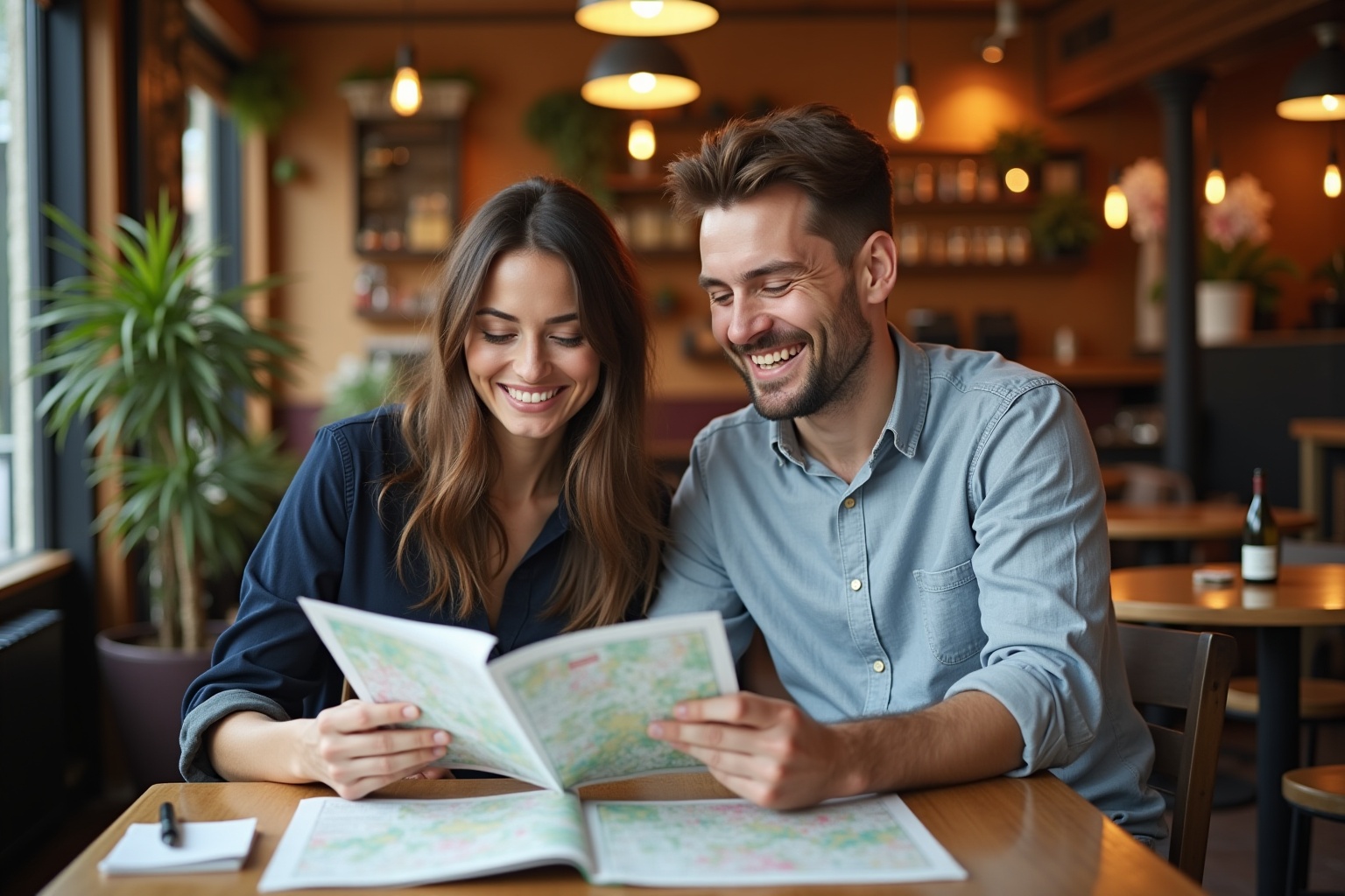 Couple consultant un plan pour trouver un restaurant près de chez eux