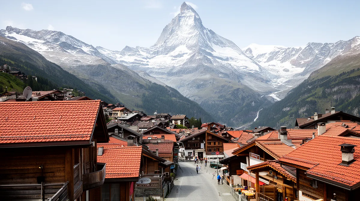 "Village de Zermatt dans le Valais au pied du Matterhorn"