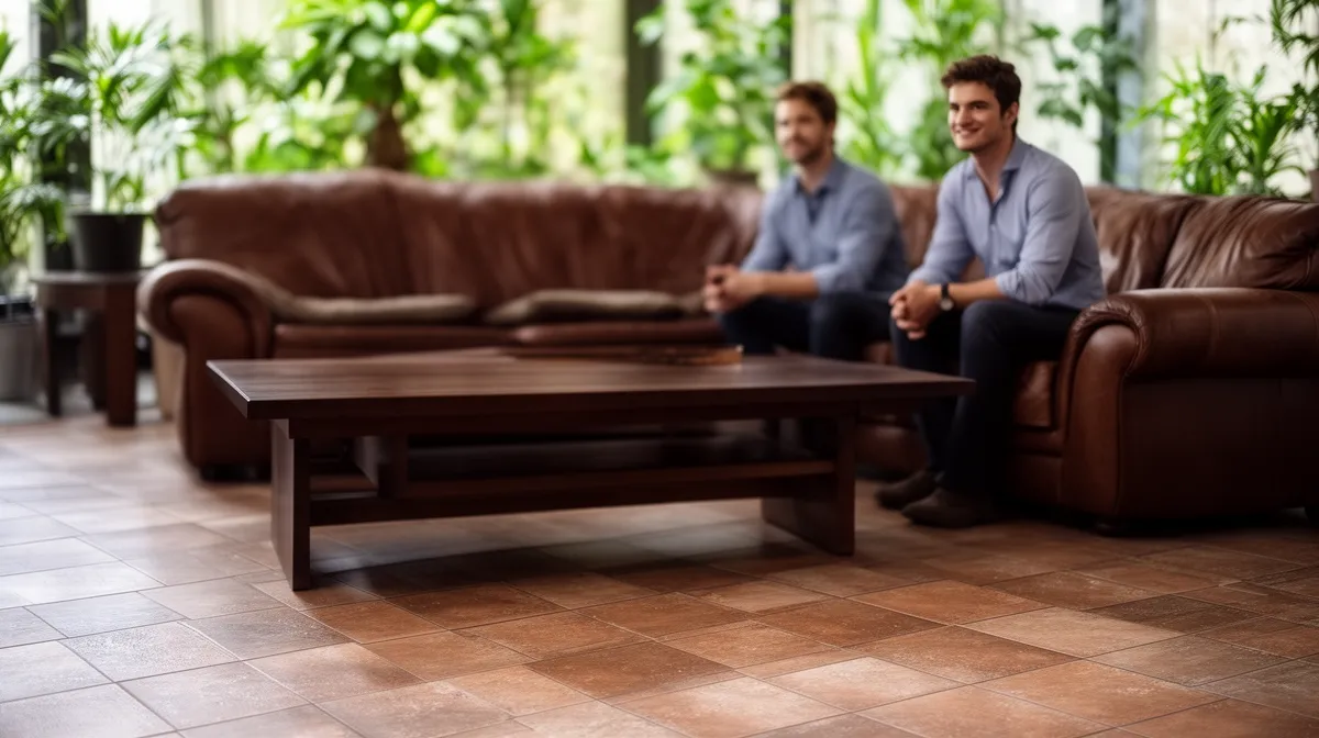 Carrelage en grès cérame dans un salon moderne et chaleureux