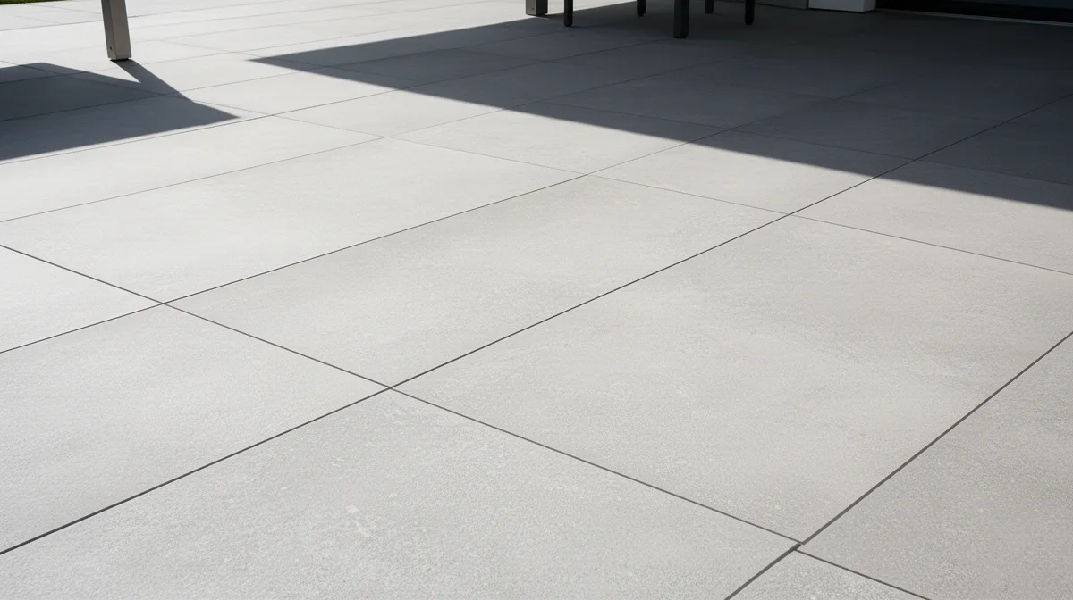 Carrelage gris clair avec motif de lignes croisées.