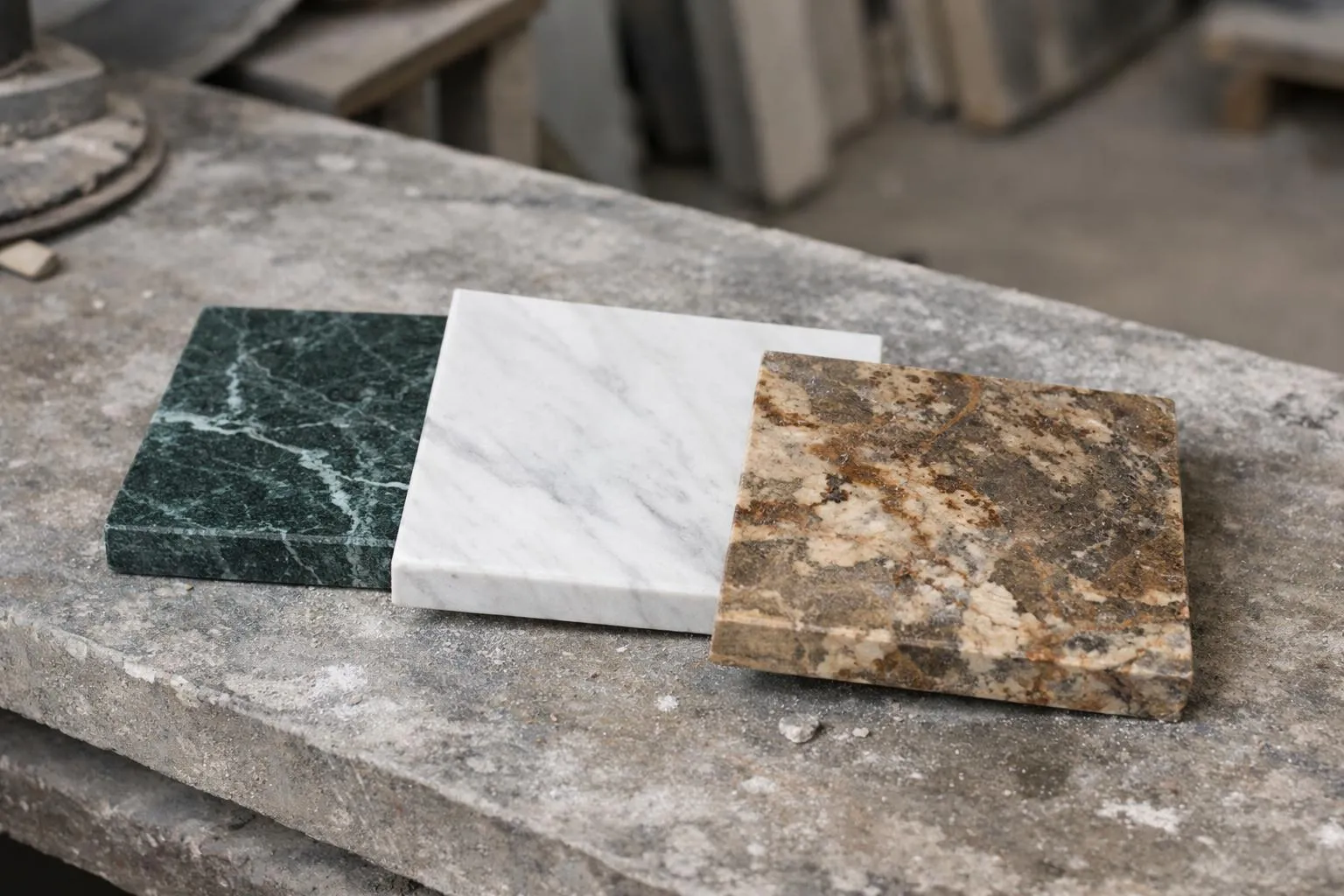 Échantillons de matériaux de construction en marbre et granite.