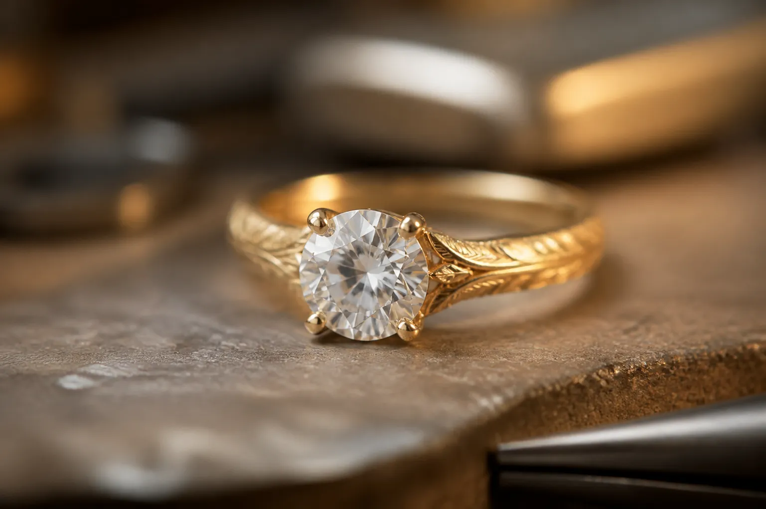 Bague de fiançailles en or avec diamant étincelant.